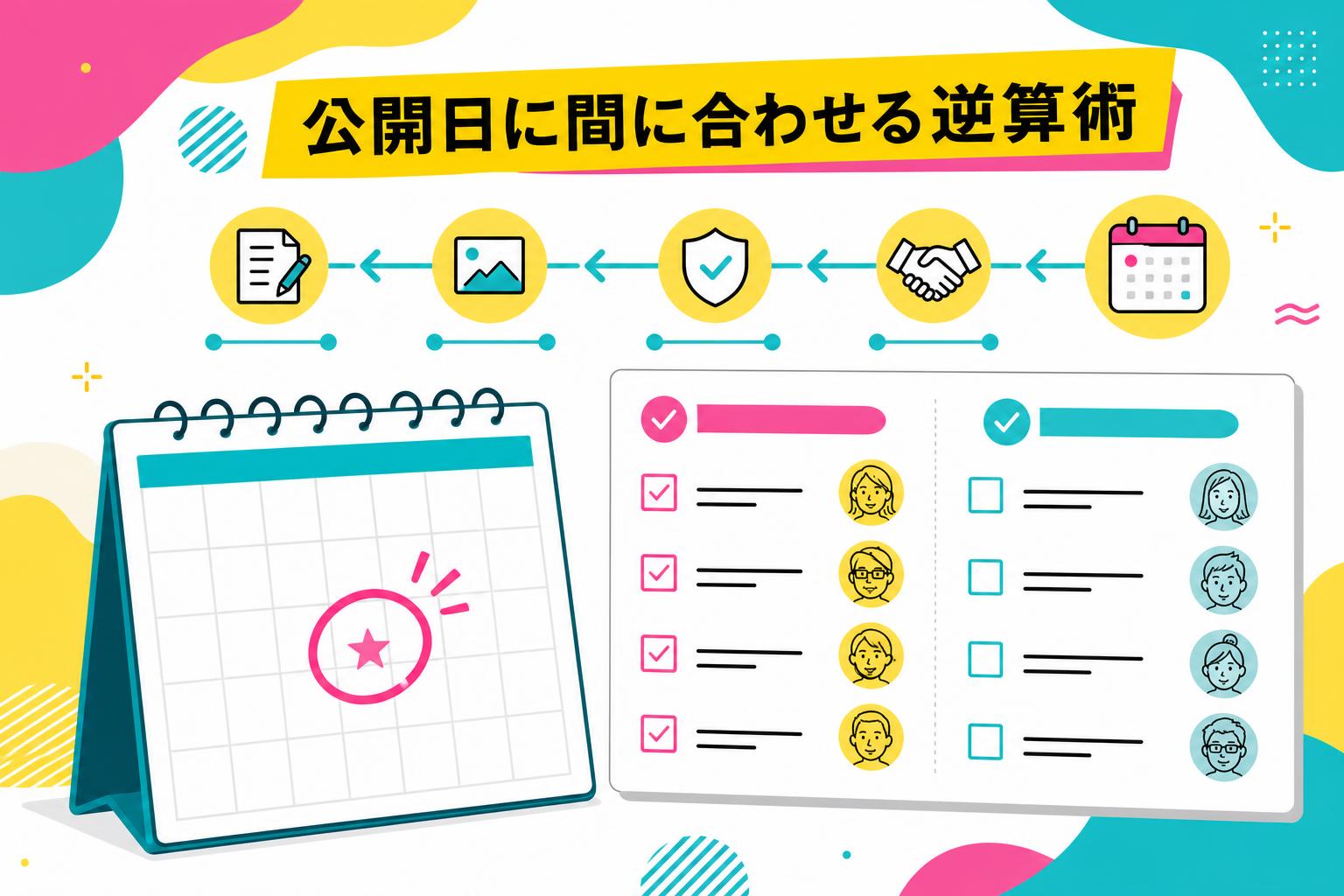 公開日に間に合わせるホームページ制作の逆算チェックリストの内容を図解したカバー画像
